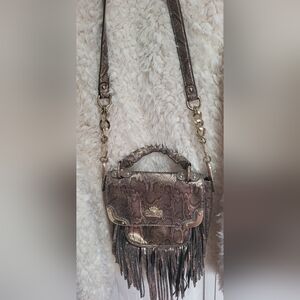 Chic Snake Print Fringe Bag